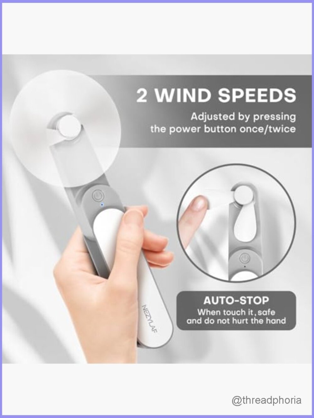 Portable Mini Handheld Fan, Rechargeable Personal Fan Travel, 9-15 Hrs Runtime, - Picture 5 of 7